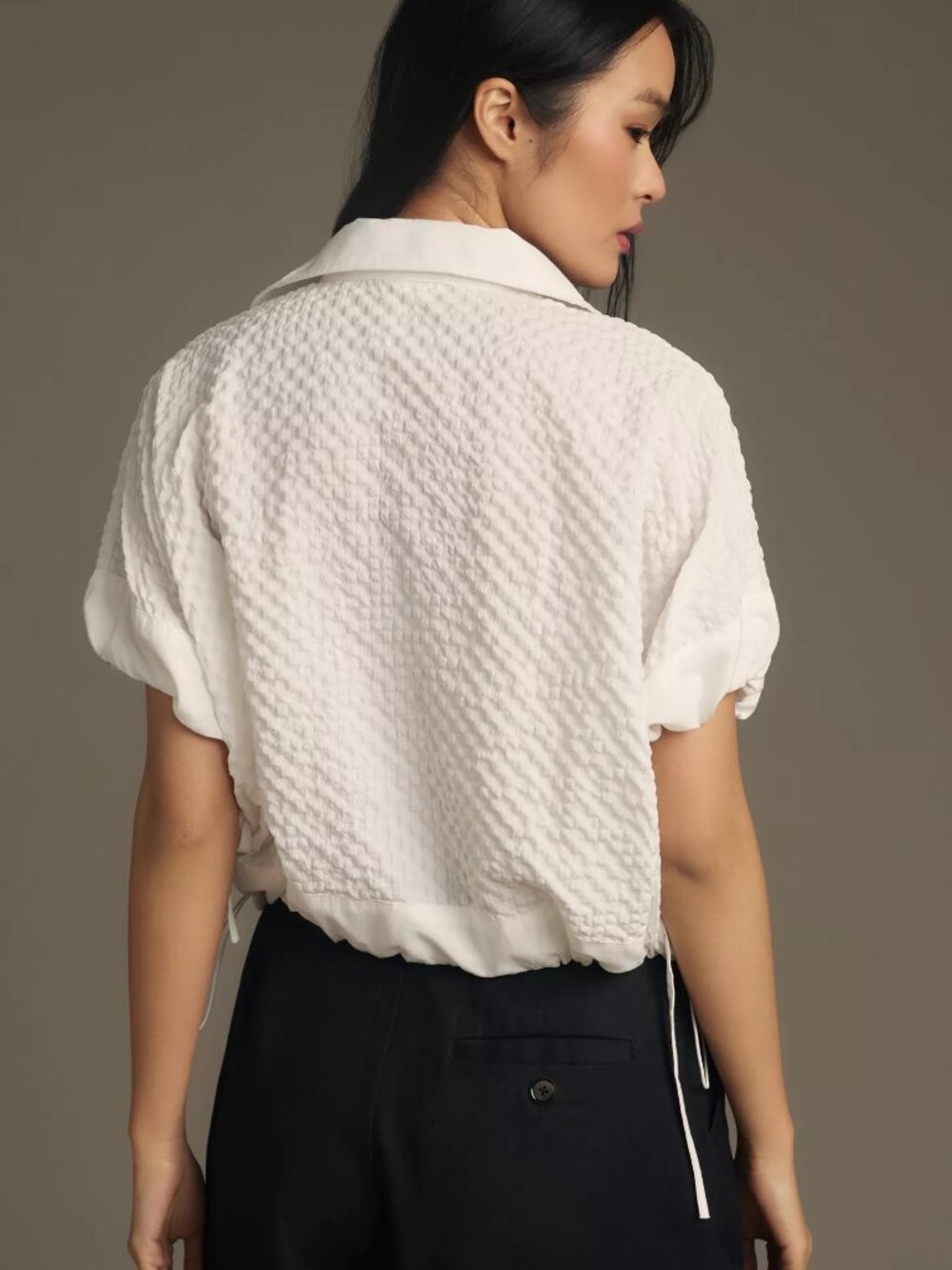 Anthropologie Self Contrast Short-Sleeve Textured Buttondown Blouse XS NWT $108 - Picture 2 of 4